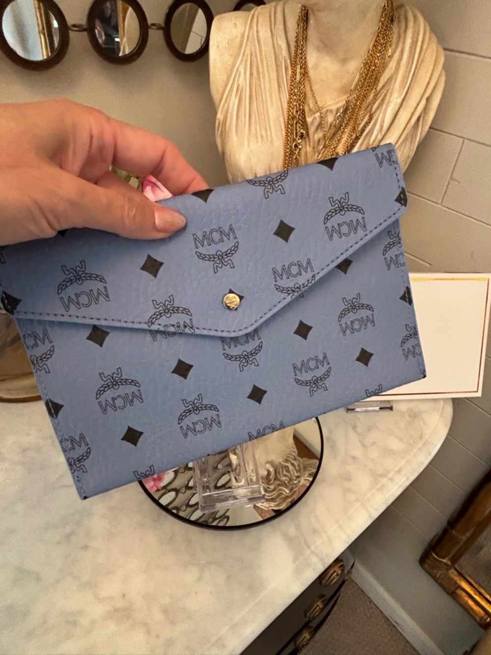 NIB MCM Women's snap envelope Clutch - Pink or Blue GWP - Picture 2 of 14